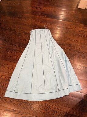 Light Blue Striped Maxi Skirt with Vertical Piping